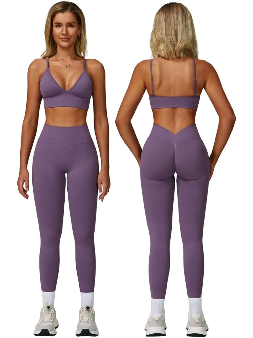 Stylish 2-Piece Workout Set: Spaghetti Strap Sports Bra & High-Waist Leggings